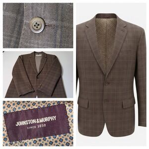 Johnston & Murphy Blazer Mens L Windowoane Brown Two Button Sport Coat Jacket